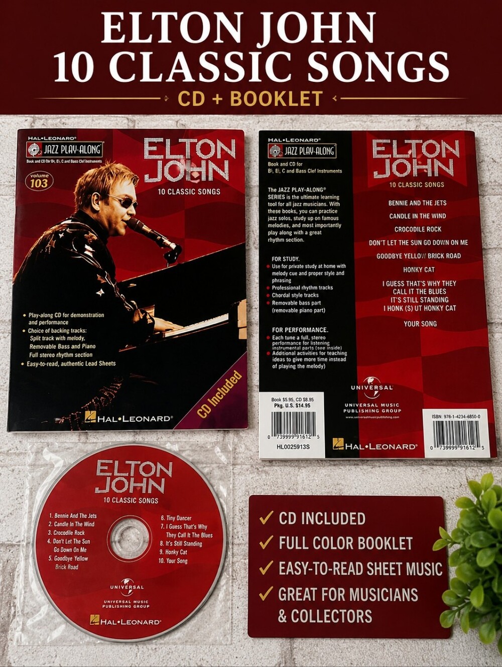 Elton John Jazz Play-Along Vol. 103 – 10 Classic Songs Book & CD Hal Leonard